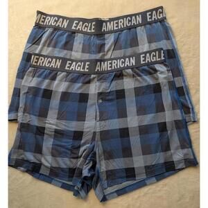 TWO NWOT American Eagle Men's Blue Plaid Boxer Shorts - Large